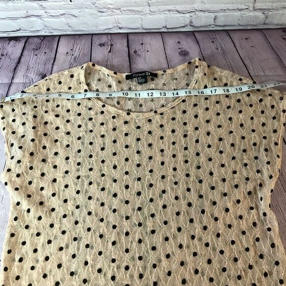 Forever21 Pale Peachy Pink Stretch Lace Semi Sheer Polka Dot Top Size Small - Picture 5 of 8